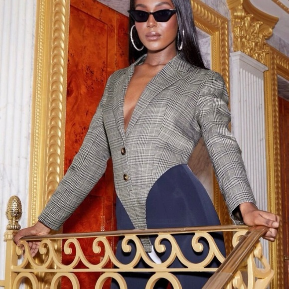 Notch collar plaid blazer bodysuit - Picture 2 of 2